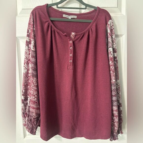 Absolutely Famous Women’s Top Wine Gray Long Sleeves Fall SOFT Plus size 1X - Picture 1 of 6
